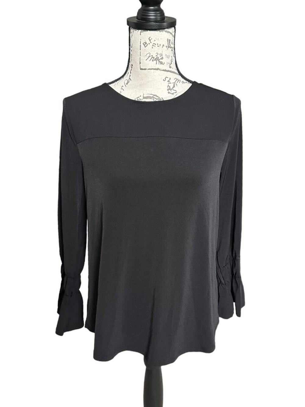 Chico's Long Sleeve Slinky Lattice Back Black Blouse Shirt Top Size 0 Small